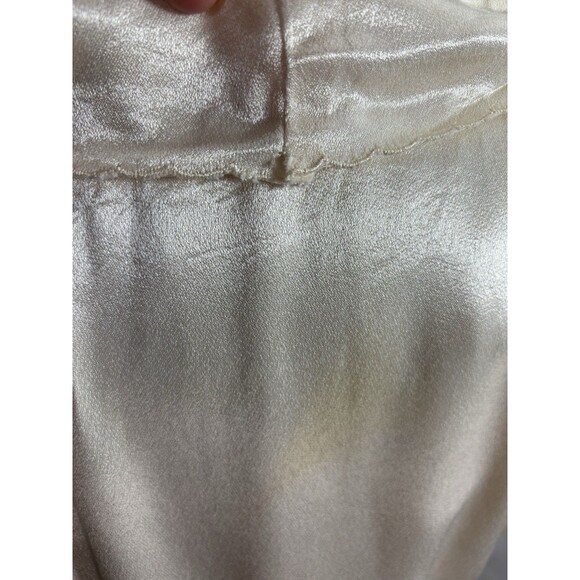 Vtg 70s You Babes Satin Button up Blouse S Cream Embroidery Collar Top Coquette - Picture 13 of 16